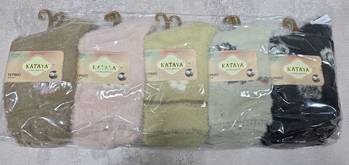 Шкарпетки "KATAYA" 2955-12 термо норка кашемір жіночі, р. 37-41 -(Високі /однотонні +збоку мікс різних квіточок) -уп. 10 шт