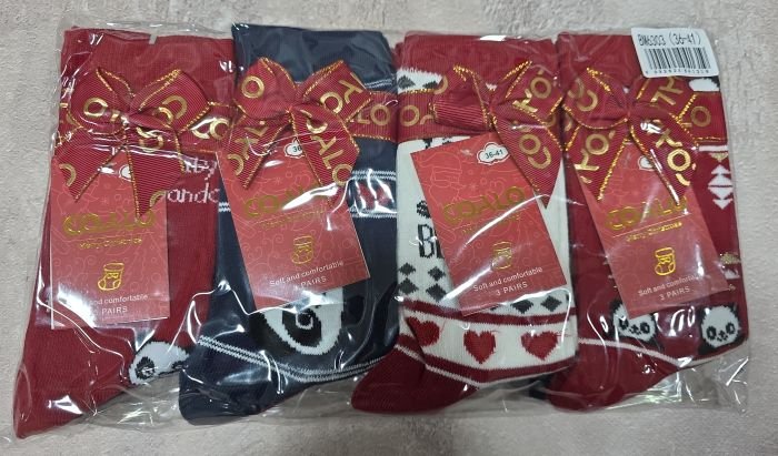Шкарпетки "Coalo" BM-6303 стрейч cotton жіночі, р. 36-41 -асорті -(Високі / святковий мікс з пандами) -уп. 12 шт
