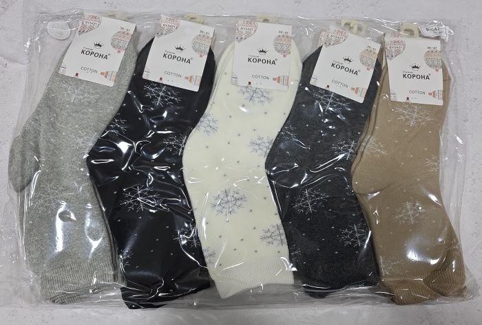 Шкарпетки "Корона" ВY-5421-3 махрові жіночі, р. 36-41 -асорті -(Високі +великі срібні сніжинки та крапочки по всій шкарпетці) -уп. 10 шт
