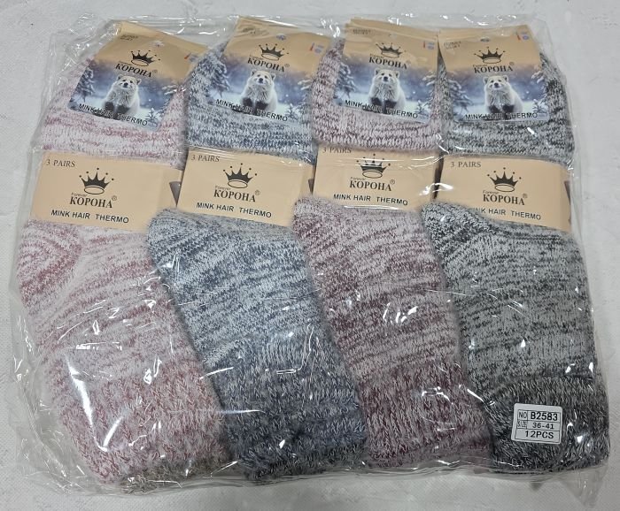 Шкарпетки "Корона" В-2583 термо норка вовна махрові жіночі, р. 36-41 -асорті -(Високі /меланжеві з пухнастою ниткою) -уп. 12 шт