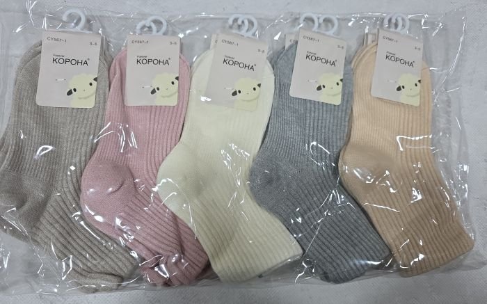 Шкарпетки "КОРОНА" CY-567-1 кашемір дитячі, р. 3-5, 6-8, 9-11 років -асорті -(Дівчинка /однотонні високі в рубчик) -уп. 10 шт
