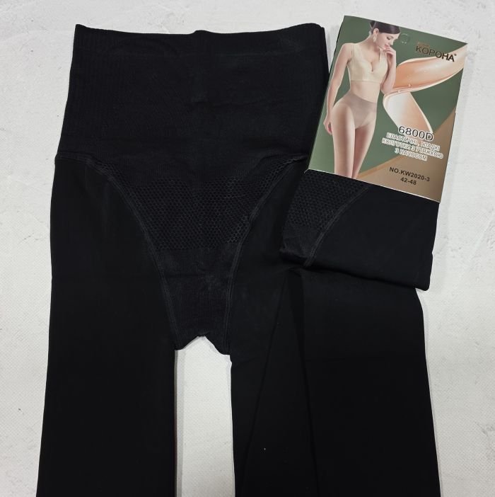 Колготки "Корона" KW-2020-3 /42-48 еластичні з начосом щільністю 6800D +зверху підтримуючі трусики з ефектом push-up -(чорні)