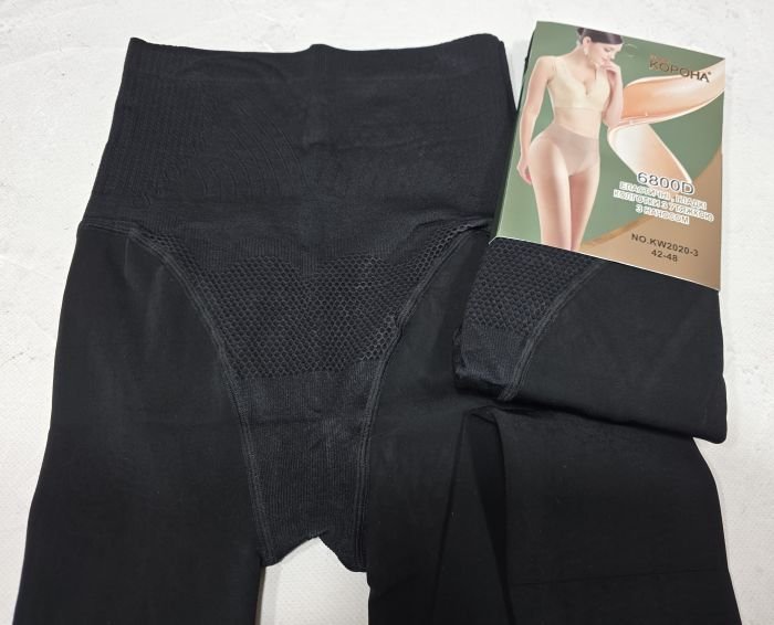 Колготки "Корона" KW-2020-3 /42-48 еластичні з начосом щільністю 6800D +зверху підтримуючі трусики з ефектом push-up -(чорні)