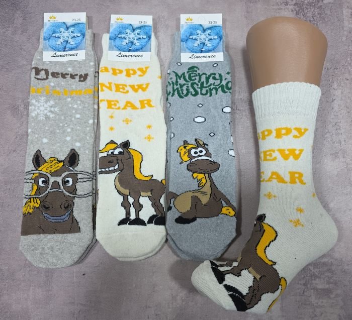 Шкарпетки Житомир "Limerence" 5960-02 махрові жіночі "Новорічні /Символ 2026 року" р. 36-40 -асорті -(Веселий мультяшний кінь) -уп. 12 шт