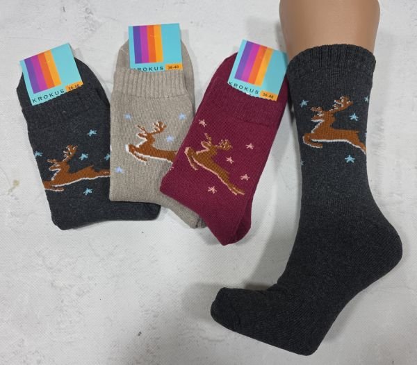 Шкарпетки Житомир "КРОКУС" 2283-48 махрові жіночі, р. 36-40 -випадкове асорті -(Однотонні +під гумкою великий олені та маленькі сніжинки -махра) -уп. 12 шт