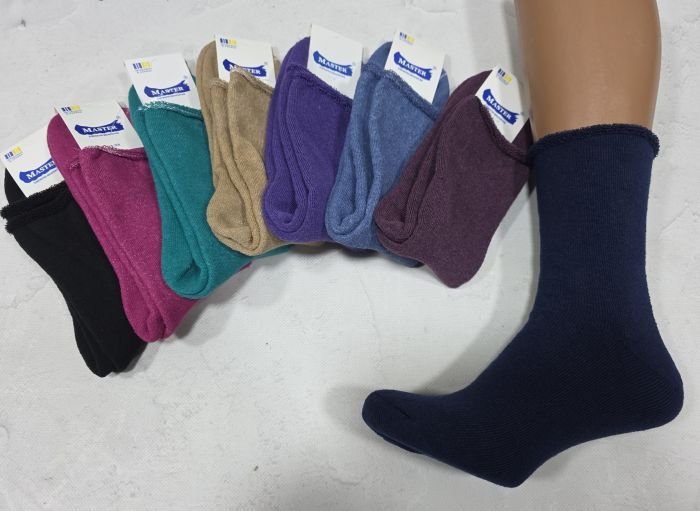 Шкарпетки "Master" 4104-01 махрові жіночі "Без резинки" р. 23-25 -асорті -(Б/р -однотонні із закрученим верхом -махра) -уп. 12 шт