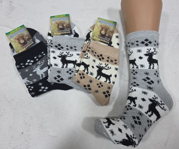 Шкарпетки Житомир "Преміум" 6062-18 махрові жіночі р. 23-25 -асорті -(Махра -NEW -великі олені і мікс орнамент по всій шкарпетці) -уп. 12 шт