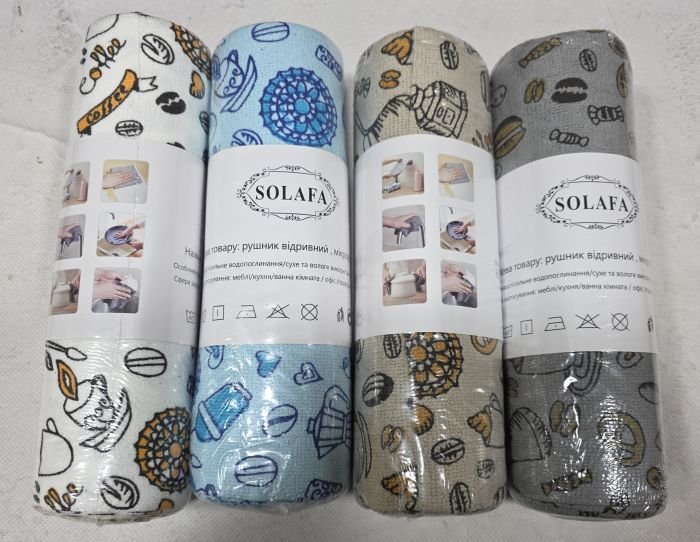 Серветки у рулоні 3625-144 мікрофібра-велюр, р. 25*25 -(з кавовою тематикою /1 уп. -20 шт -Без вибору кольору!!!)