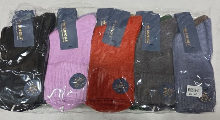 Шкарпетки "КОРОНА" 2518-21 термо вовна жіночі, р. 36-41 -випадкове асорті кольорів -(Однотонні +широка рельєфна гумка в рубчик) -уп. 12 шт
