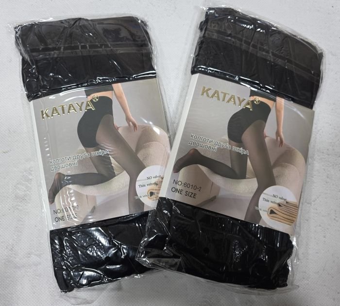 Колготки "KATAYA" 6010-2 капронові з імітацією тонких на бежевій основі з ефектом голих ніжок, зверху стягуючі трусики push-up, р. 46-52 -(чорні) -уп. 1 шт