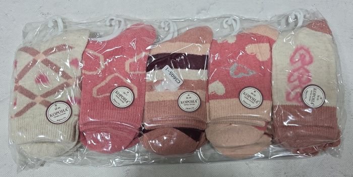 Шкарпетки "КОРОНА" C-3605-1 термо вовна дитячі, р. 30-35 -асорті -(Дівчинка -рожевий мікс) -уп. 10 шт