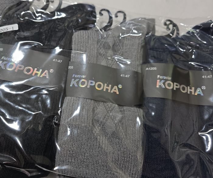 Шкарпетки "КОРОНА" 1205-1 термо альпака вовна чоловічі, р. 41-47 -(асорті -однотонні +збоку рельєфний візерунок) -уп. 10 шт