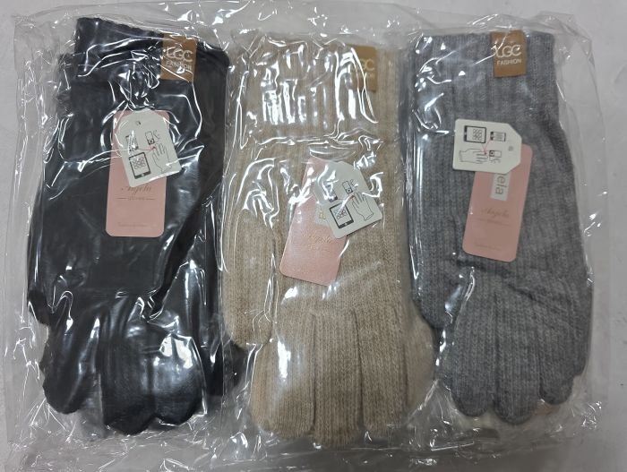 Рукавички жіночі "Anjela" 2202 з начосом +з пальцем для сенсорного екрану, асорті -(Однотонні в рубчик +на манжеті емблема UCC) -уп. 12 шт.