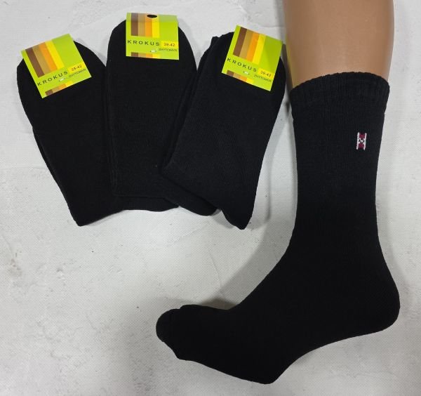 Шкарпетки Житомир "КРОКУС" 2020-1 махрові чоловічі класика, р. 39-42, 42-45 -(Махра -чорні) -уп .12 шт