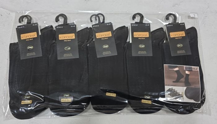 Шкарпетки "Корона" AY141-2 стрейч /дикий шовк + бавовна чоловічі, р. 41-47 -(чорні -класика /однотонні) -уп. 10 шт.