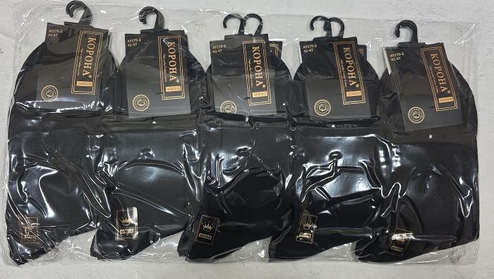 Шкарпетки "Корона" AY-170-2 стрейч /бавовна чоловічі, р. 41-47 -(чорні -класика /однотонні) -уп. 10 шт.