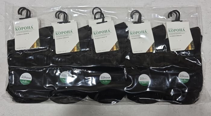 Шкарпетки "Корона" AY-265-1 стрейч /бамбук чоловічі, р. 41-47 -(чорні -класика в рубчик) -уп. 10 шт.