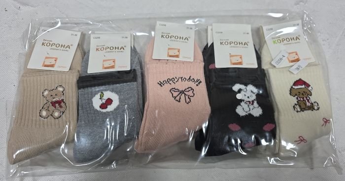 Шкарпетки "КОРОНА" С-3256-4 махрові дитячі на розмір взуття: р. 21-26, 26-31, 31-36 -асорті -(Дівчинка -мікс різних малюнків на широкій резинці в рубчик) -уп. 10 шт