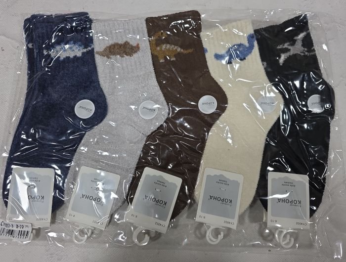 Шкарпетки "КОРОНА" CY-4002-3 вельвет-травка дитячі, р. 2-4, 5-7, 8-10 років -асорті -(Хлопчик -однотонні +різні динозаври на широкій резинці в рубчик) -уп. 10 шт