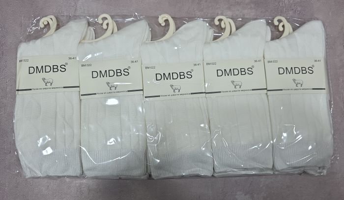 Шкарпетки "DMDBS" ВМ-022 кашемір жіночі, р. 36-41 -(Білі /високі у рельєфний візерунок) -уп. 10 шт