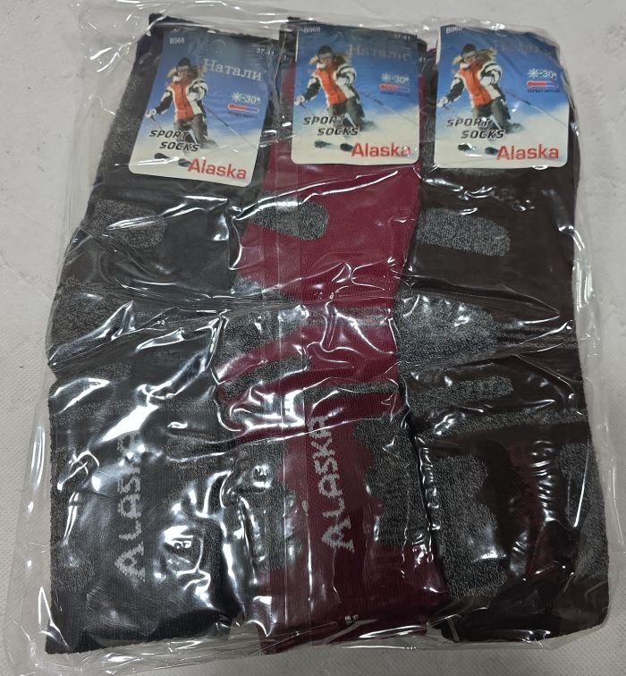 Шкарпетки "Натали" В-968-1/968-2 вовна +ангора на махрі жіночі, р. 37-41 асорті -(Комбіновані кольорові +написи Alaska -жін.) -уп. 12 шт