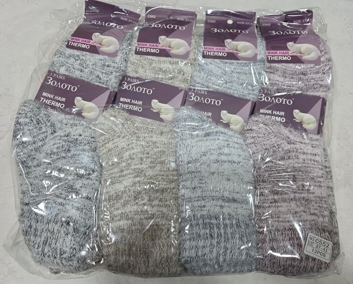 Шкарпетки "Золото" С-552 норка +шерсть на махровій основі жіночі, р. 37-41 асорті -(меланжеві -в'язані -жін.) -уп. 12 шт
