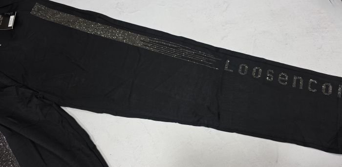 Прогулянкові штани "KENALIN" 9671-7 з прямим низом, верх на резинці +з боків лампаси та напис з камінчиків +спереду з боків кишені, р. 2XL/3XL-(46-50), 3XL/4XL-(48-52), 4XL/5XL-(50-54), 5XL/6XL-(52-56) -(чорні) -уп. 1 шт