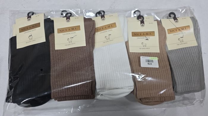 Шкарпетки "NICE A.M.L." 823 кашемірові напівмахрові/ махровий слід жіночі, р. 36-40 -асорті -(Кашемір високі +махрова підошва /стопа -однотонні з високою високою гумкою в рубчик) -уп. 10 шт