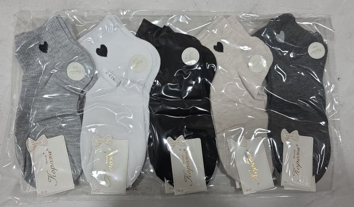 Шкарпетки "Корона" В-2813-2 стрейч /cotton жіночі, р. 37-42 -асорті -(Укорочені/ однотонні гладкі +на гумці в рубчик серце) -уп. 10 шт