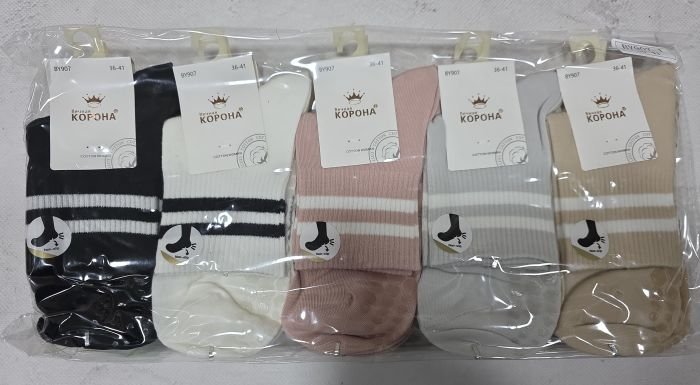 Шкарпетки "Корона" ВY-907-1 стрейч /cotton з гальмами на стопі жіночі, р. 36-41 -асорті -(Однотонні + на широкій гумці в рубчик дві смужки +гальма на стопі) -уп. 10 шт