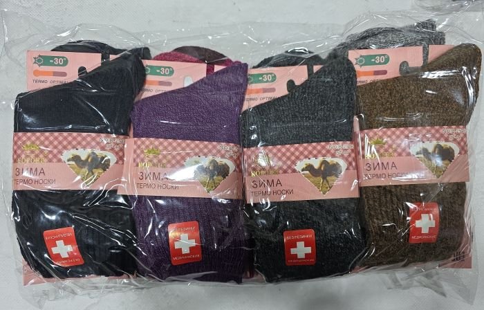 Шкарпетки "КОРОНА" 2516-7 термо верблюжа вовна "Без резинки" жіночі, р. 37-41 асорті -(б/р -однотонні в'язані +широка ослаблена резинка) -уп. 12 шт