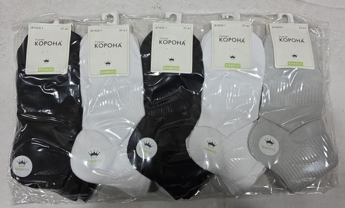 Шкарпетки "Корона" ВY-829-1-В стрейч /бамбук жіночі, р. 37-41 -асорті -(Укорочені /однотонні три кольори +з гумкою в рубчик +посередині гумка фіксатор-жін.) - уп. 10 шт