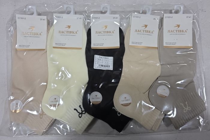 Шкарпетки "Ластівка" С-1101-2 стрейч/cotton парфумовані жіночі, р. 37-41 -асорті -(Укорочені /однотонні +на середній гумці в рубчик збоку бантик) -уп. 10 шт