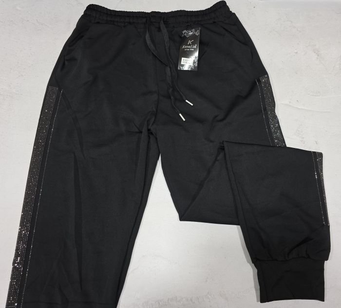 Прогулянкові штани "Kenalin" 9670-12b батал, низ на широкому манжеті +верх на резинці +з боків широкі лампаси з камінчиків +кишені, р. 5XL/6XL-(52-54), 6XL/7XL-(54-56) -(чорні -без вибору кольору камінчик!)