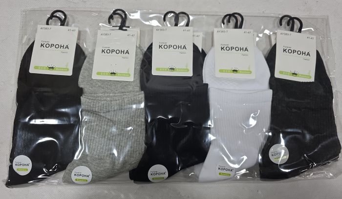 Шкарпетки "Корона" AY-383-7 стрейч /бамбук чоловічі, р. 41-47 -асорті -(Однотонні +широка гумка в рубчик +посередині резинка фіксатор) -уп. 10 шт