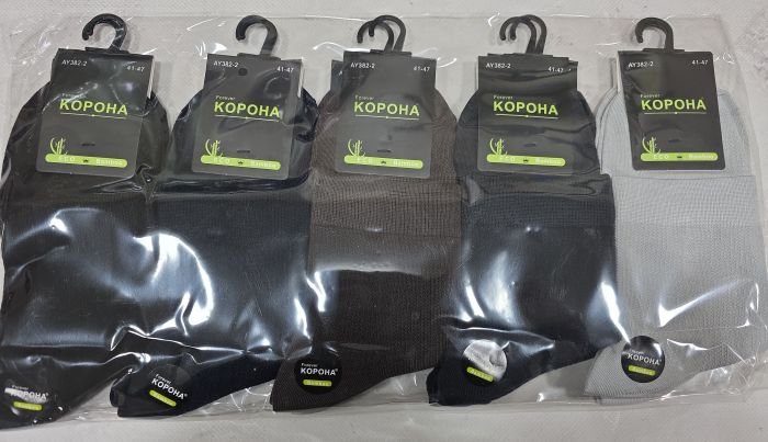 Шкарпетки "Корона" AY-382-2 стрейч /еко бамбук чоловічі, р. 41-47 -(Однотонні /класика з сітчастою в'язкою +збоку вставка з однотонним візерунком) -уп. 10 шт.