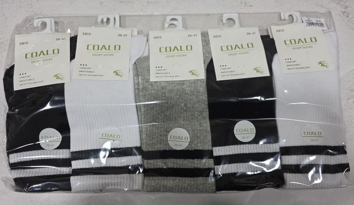 Шкарпетки "COALO" CY-5810 стрейч /cotton підліткові універсальні, р. 30-35, 36-41 -асорті -(Теніс високі +на високій гумці в рубчик дві смужки) - уп. 10 шт