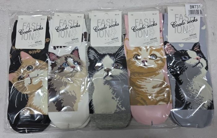 Шкарпетки "COALO" BМ-731 стрейч /cotton жіночі, р. 36-41 -асорті -(укорочені /3D -мікс різних котиків) - уп. 10 шт