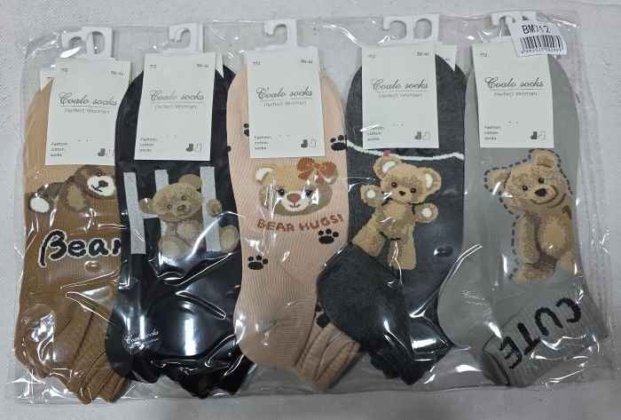 Шкарпетки "COALO" BМ-712 стрейч /cotton жіночі, р. 36-41 -асорті -(укорочені з широкою гумкою в рубчик +мікс різних ведмедиків +написи) - уп. 10 шт