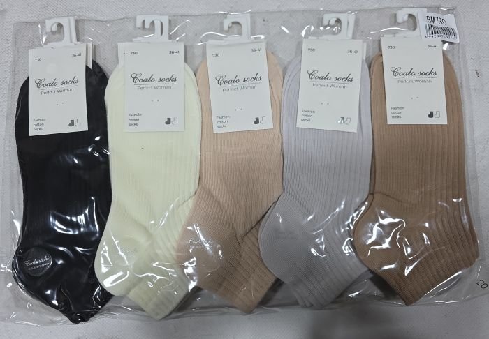 Шкарпетки "COALO" BМ-730 стрейч /cotton жіночі, р. 36-41 -асорті -(укорочені /однотонні в різний рубчик) - уп. 10 шт
