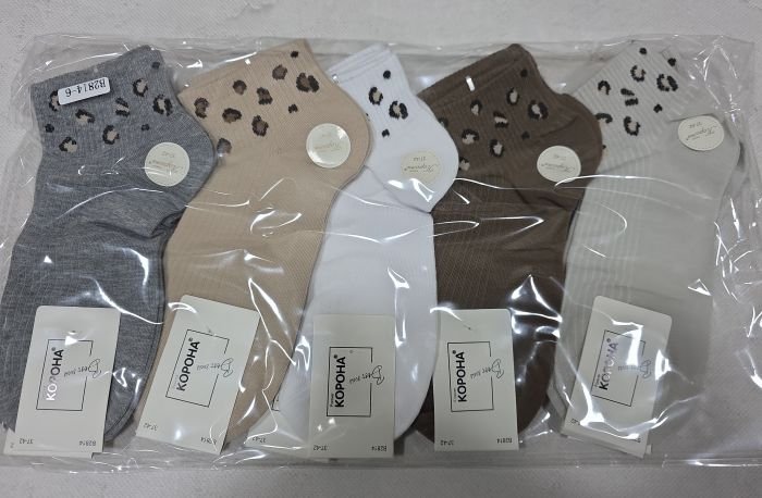 Шкарпетки "Корона" В-2814-6 стрейч жіночі, р. 37-42 -асорті -(Укорочені /однотонні в рубчик +на гумці в дрібний рубчик леопардові цятки) -уп. 10 шт