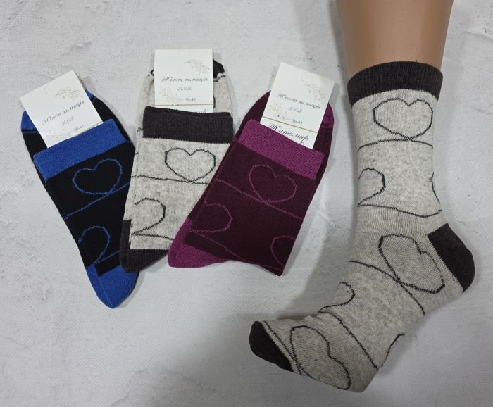 Шкарпетки Житомир "КОІ-Жіноча колекція" 122-43 стрейч жіночі, р. 36-41 -асорті -(Високі /однотонні +великі тонкі серця на лініях) -уп. 12 шт
