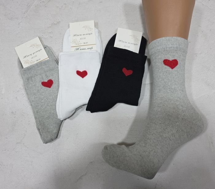 Шкарпетки Житомир "КОІ-Жіноча колекція" 122-44 стрейч жіночі, р. 36-41 -асорті -(Високі /однотонні +три кольори +під гумкою маленьке червоне серце) -уп. 12 шт
