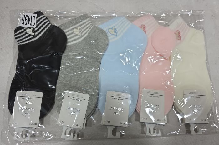 Шкарпетки "Корона" CY-495-1 стрейч /cotton підліткові, р. 32-37 -асорті -(Дівчинка /укорочені -однотонні +на гумці в рубчик смужки +серце з написом) -уп. 10 шт