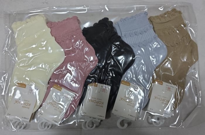 Шкарпетки "Корона" CY-408-4 сстрейч /cotton дитячі р. 3-5, 6-8, 9-11 років -асорті -(Дівчинка /однотонні в рубчик +на резинці три кругові складочки) -уп. 10 шт