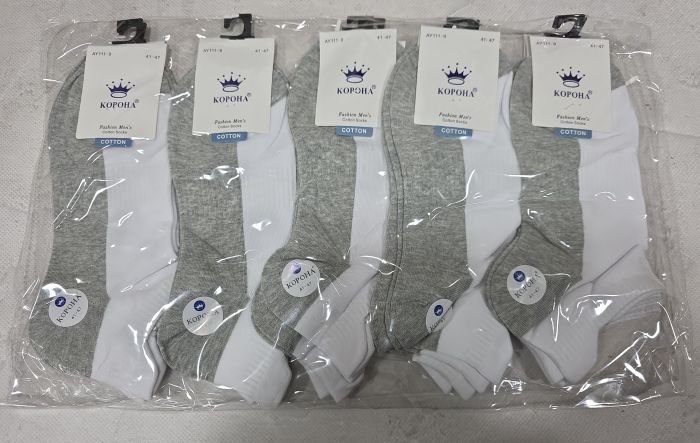 Шкарпетки "Корона" AY-111-9 стрейч/бавовна чоловічі, р. 41-47 -(Короткі +білий верх +сіра підошва +з гумкою фіксатором посередині +на резинці ззаду виступ -чоловічі) -уп. 10 шт