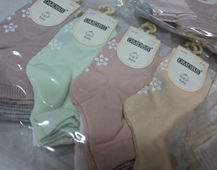 Шкарпетки "DMDBS" СR-309-Д стрейч /cotton дитячі бебі из гальмами, р. 0-6, 6-12, 12-18 місяців -асорті -(Дівчинка/ однотонні +на підошві силіконові квіточки) -уп. 10 шт