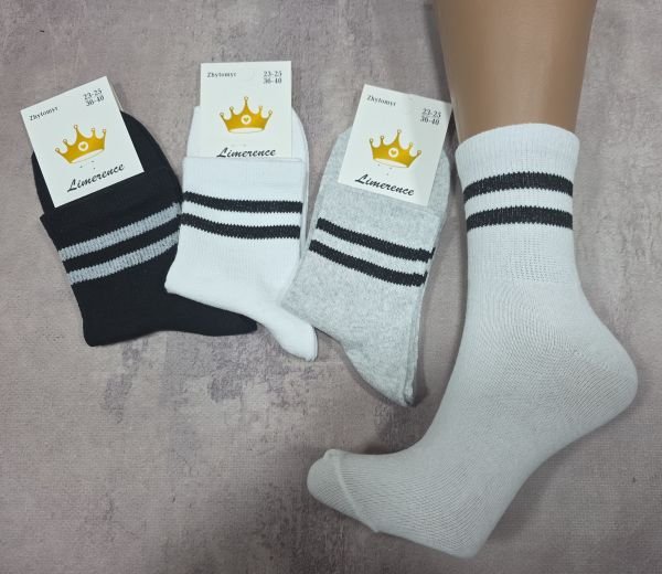 Шкарпетки житомир "LIMERENCE" 422-22 стрейч жіночі "Теніс середні", р. 36-40 -асорті -(середні-теніс / три кольори +на гумці в дрібний рубчик чорні смужки-стрейч)