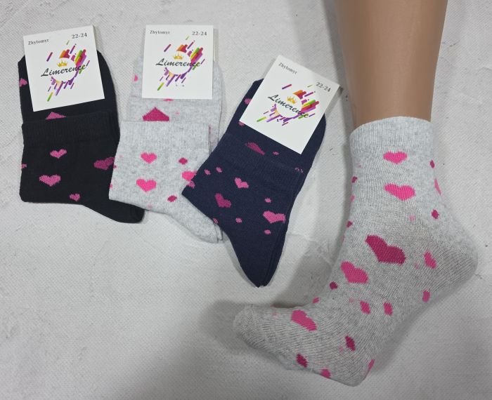 Шкарпетки Житомир "Limerence" 379-09 стрейч дитячі на розмір за довжиною стопи: 14-16, 16-18, 18-20, 20-22, 22-24 -асорті -(дівчинка -рожеві серця по всій шкарпетці -стрейч)