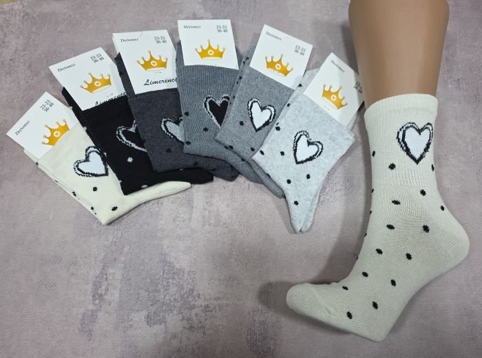 Шкарпетки житомир "LIMERENCE" 422-24 стрейч жіночі "Теніс середні", р. 36-40 -асорті -(середні-теніс /однотонні в горошок + зверху серце в обідку на гумці в дрібний рубчик-стрейч)